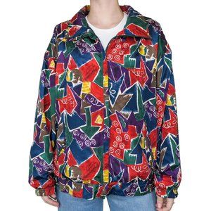 Vintage 80s EVR Geometric Windbreaker Bomber Jacket